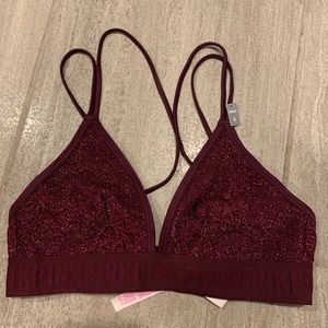 VS Pink Maroon Sparkly Unlined Bralette NWT